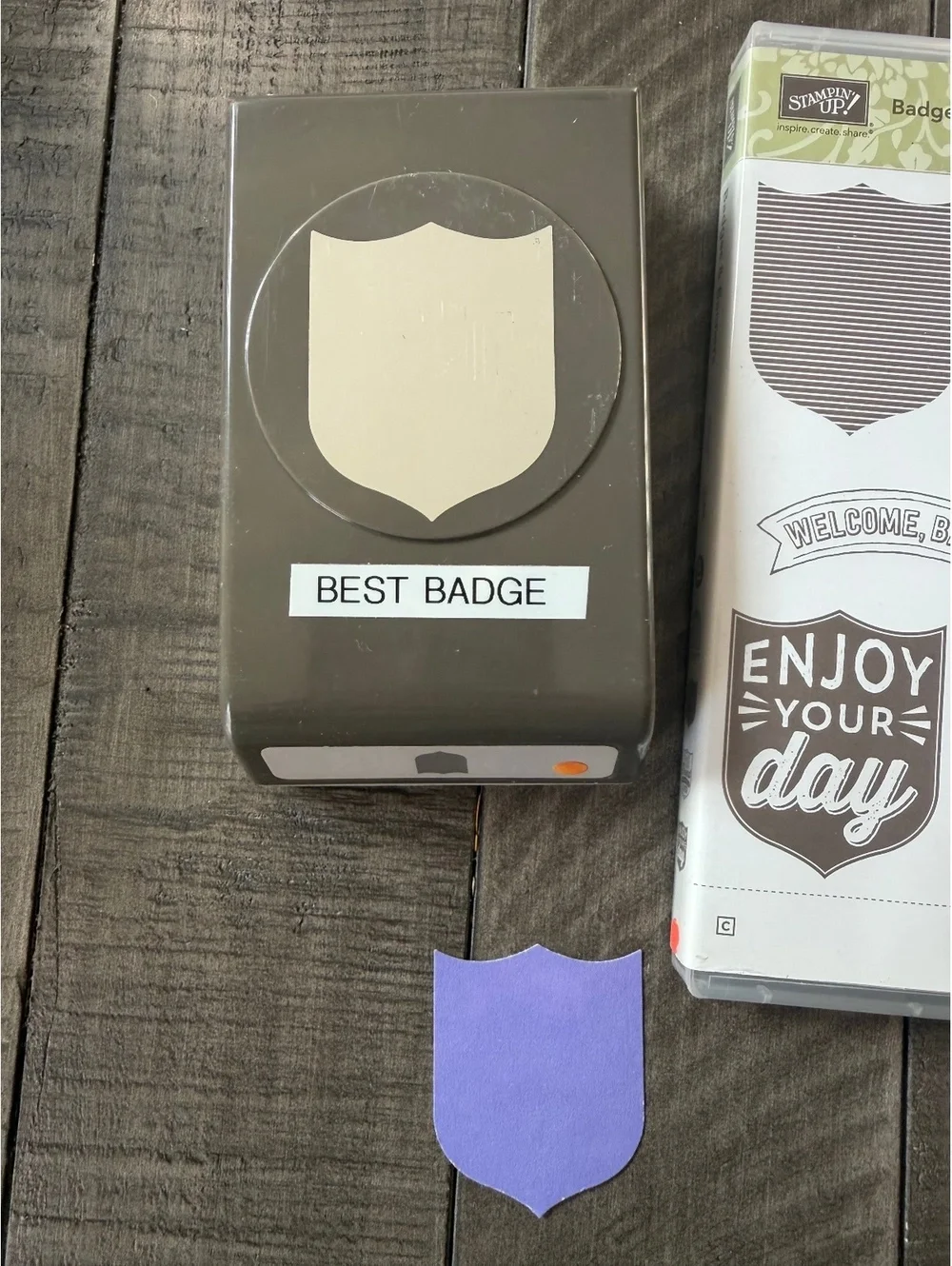 Stampin’ Up Badges & Banners stamp set with Best Badge shape punch